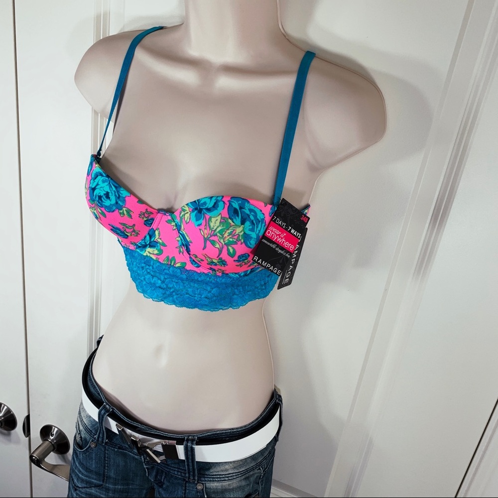 NWT Rampage Lace & Flowers Busty Bustier Corset Convertible Bra Sexy Crop Top - Picture 8 of 16